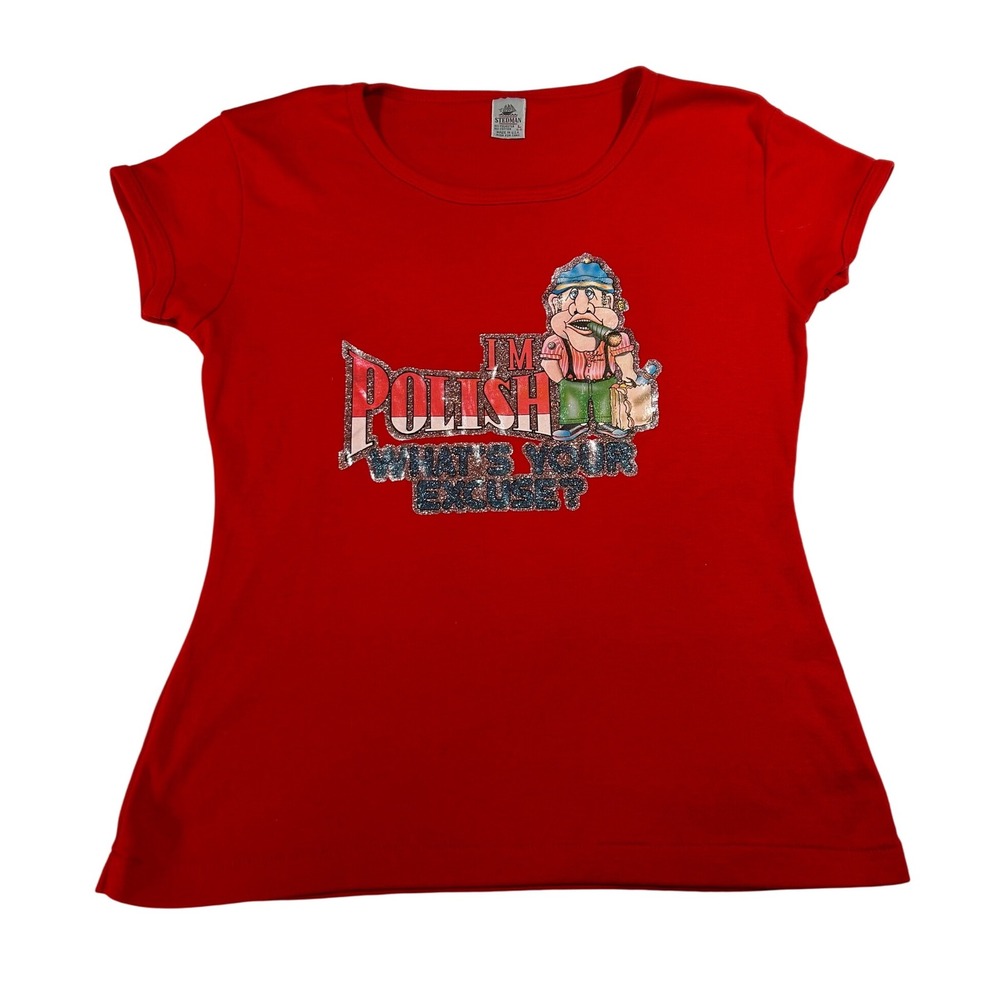 Vintage‎ Y2K I'm Polish Graphic T Shirt Humor Novelty Party Tee Baby Tee Large